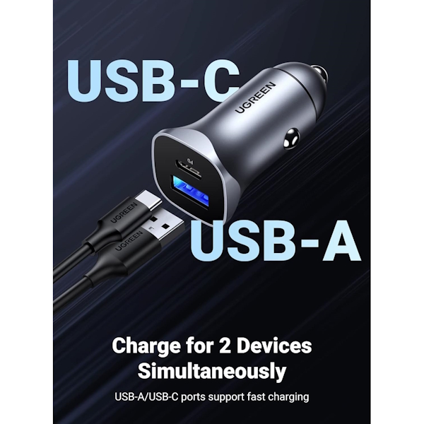 شارژر فندکی USB-C PD+USB-A 24W یوگرین مدل CD130 کد 30780