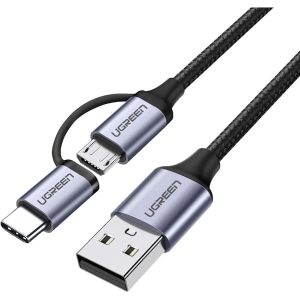 کابل USB 2.0 A Male یوگرین به Micro USB+USB-C 3A مدل US177 کد 30875