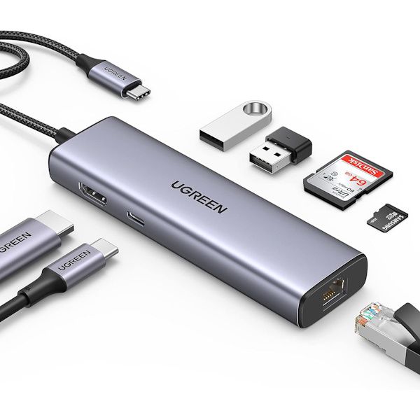 هاب یوگرین USB-C To HDMI+2*USB 3.0 A+SD/TF+PD مدل CM195 کد 70411